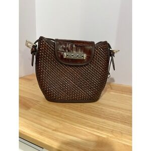 Brown Woven Leather Shoulder Bag with Heart Charm